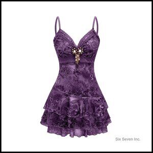 Y2K Vintage Boho Paisley Print Tiered Mini Dress Lace Ruffle Beaded Decor